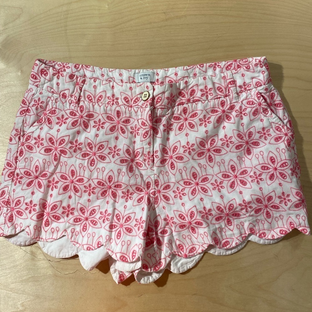 Crown & Ivy Pink Floral High Waist Shorts Shelby 16 (PQ)